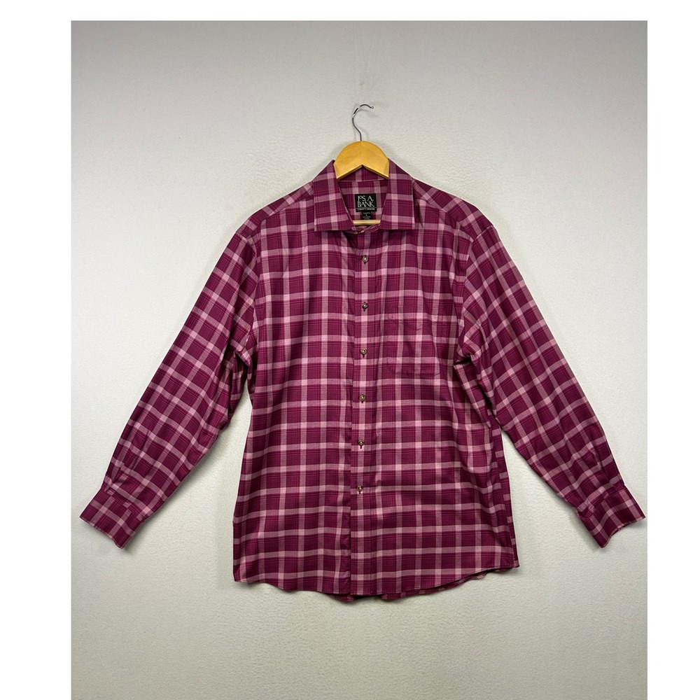 Business Casual Jos. A. Bank Mens L Purple‎ Plaid Cotton Tailored Button Down